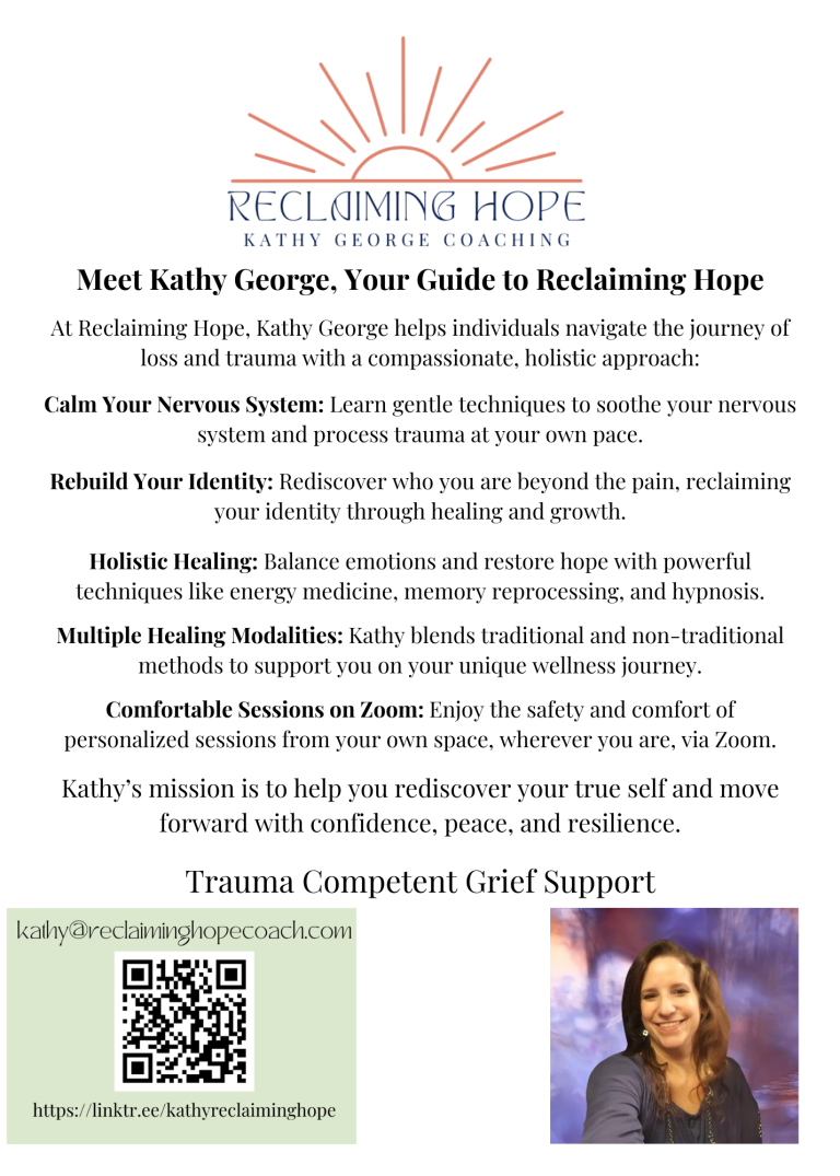 5x7 Meet Kathy George Your Guide to Reclaiming Hope At Reclaiming Hope Kathy George helps individuals navigate the journey of loss and trauma with a compassionate holistic approach Calm Your Nervou 1 768x1075